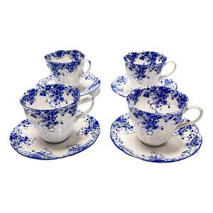 Royal Albert Dainty Blue Tea‎ Cups Lot 4 Cups Saucers Fluted Scalloped UK